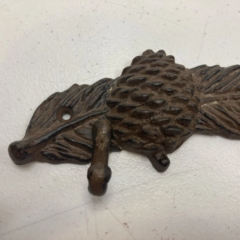 VTG Cast Iron Coat Hanger Key Hook Wall Mount Acorn‎ Fall Cabin Country 14